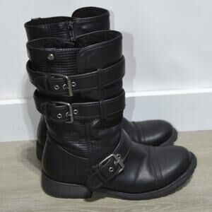 Roxy Black Faux Leather Woman's Moto Buckle Mid-Calf Boots Size 9.5
